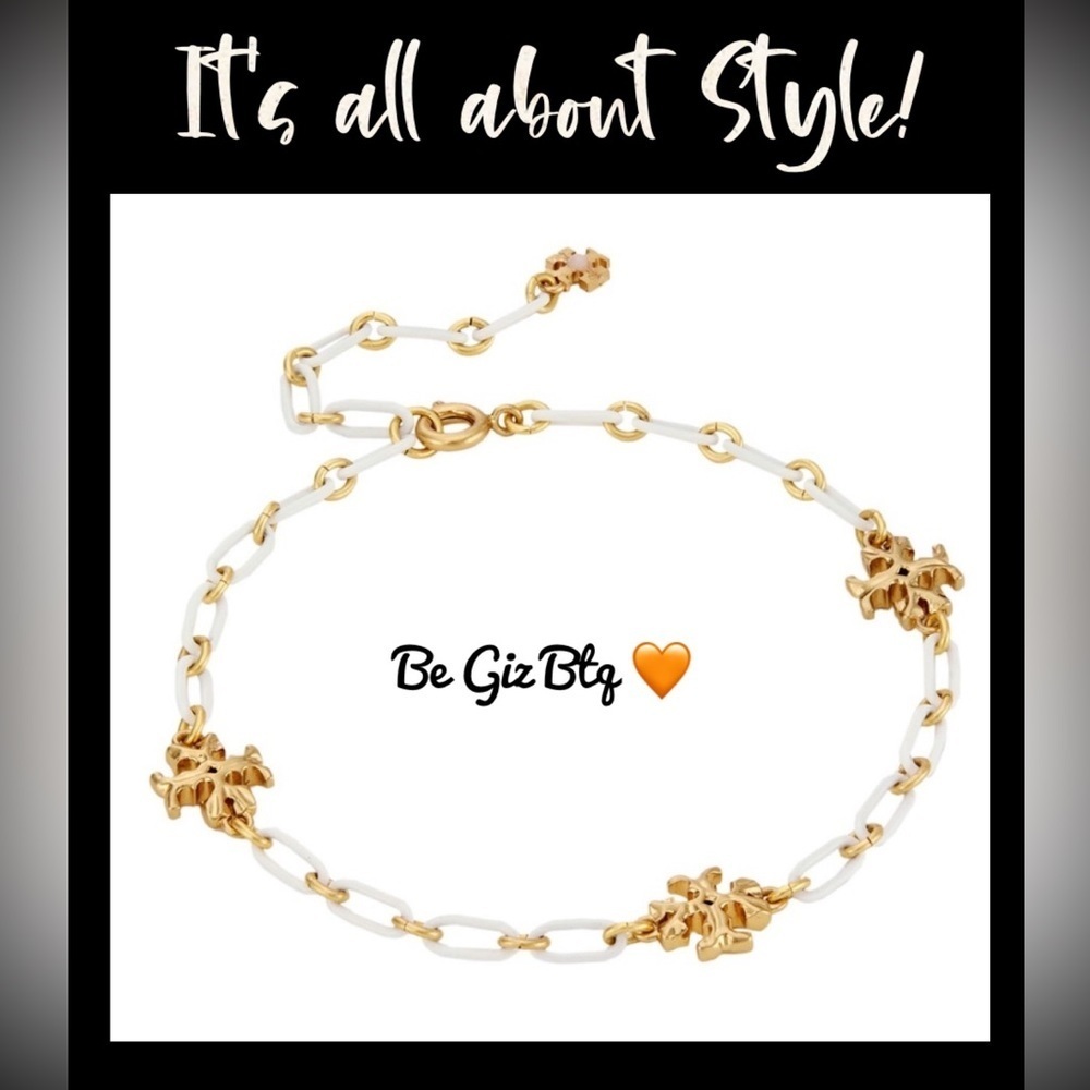 🆕 Tory Burch Authentic Roxanne Gold-Plated & Ivory Acrylic Logo Chain Bracelet - Picture 2 of 6